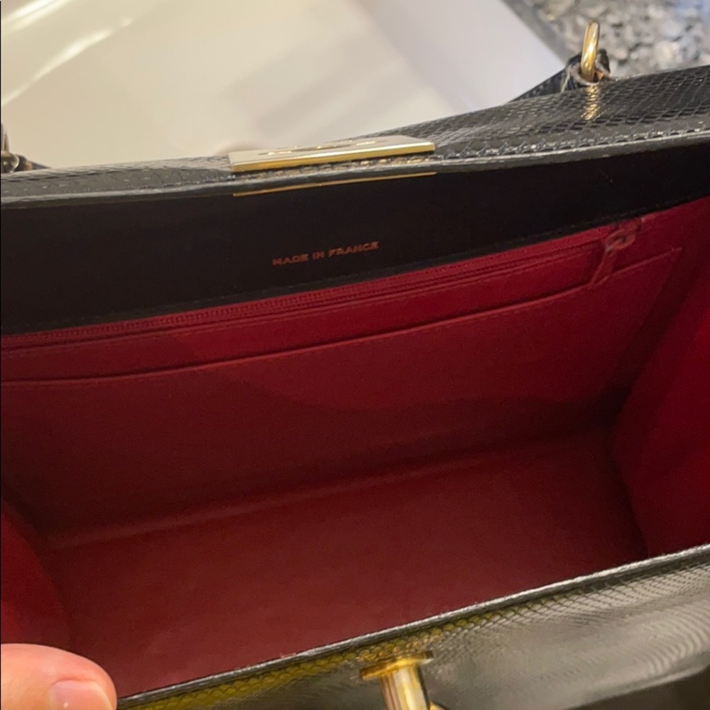❌SOLD❌Vintage CELINE lizard Kelly hand bag black gold - Picture 11 of 14